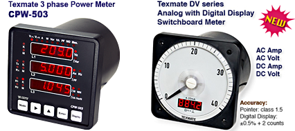 Texmate 3phase Power Meter CPW-503 & Dual View analog meter with Digital display DV series
